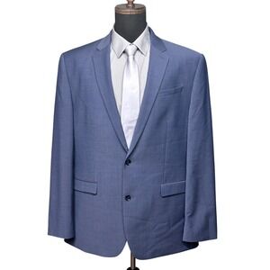 Express Suit Jacket Men 46L Blue Stretch Wrinkle Resistant Wool Mix Blazer